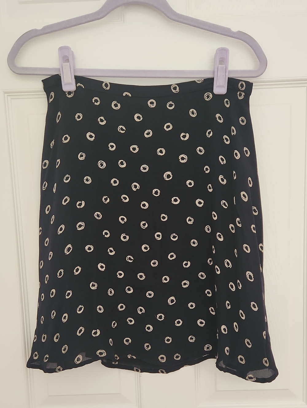100% Silk Y2K Vintage Whimsigoth Office Date Black A-Line Skirt with Cream Dots